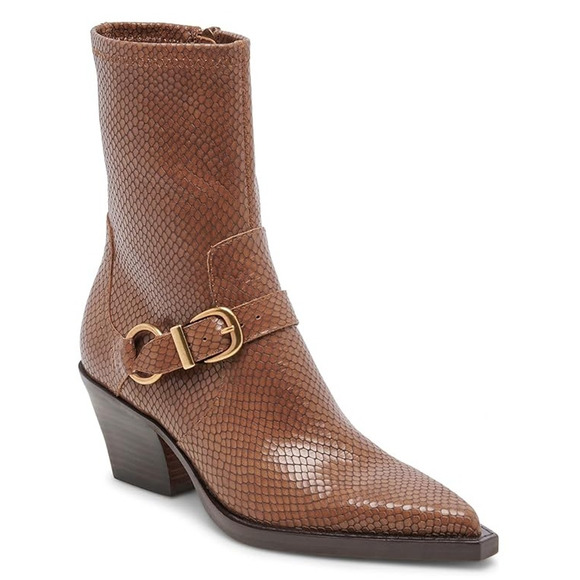 Dolce Vita Womens Rave Ankle High Boot US 6.5 M Brown Embossed Leather NIB - Picture 1 of 12